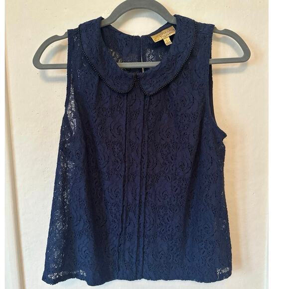 Princess Vera Wang Girls Navy Blue Lace Blouse Size L Peter Pan Collar - Picture 1 of 6